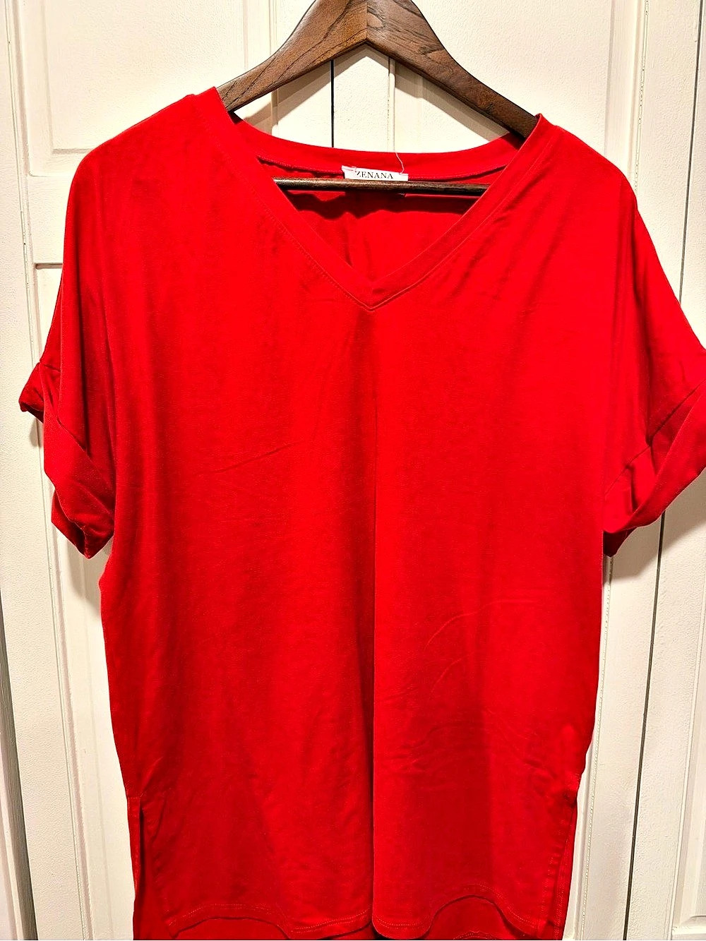 ZENANA Red V-Neck Tunic with shorts